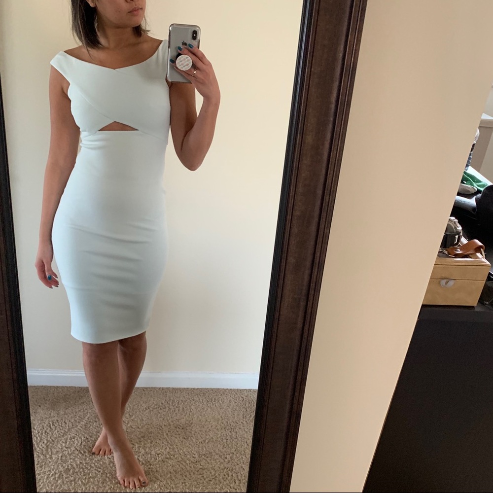 Pale blue fitted cocktail dress